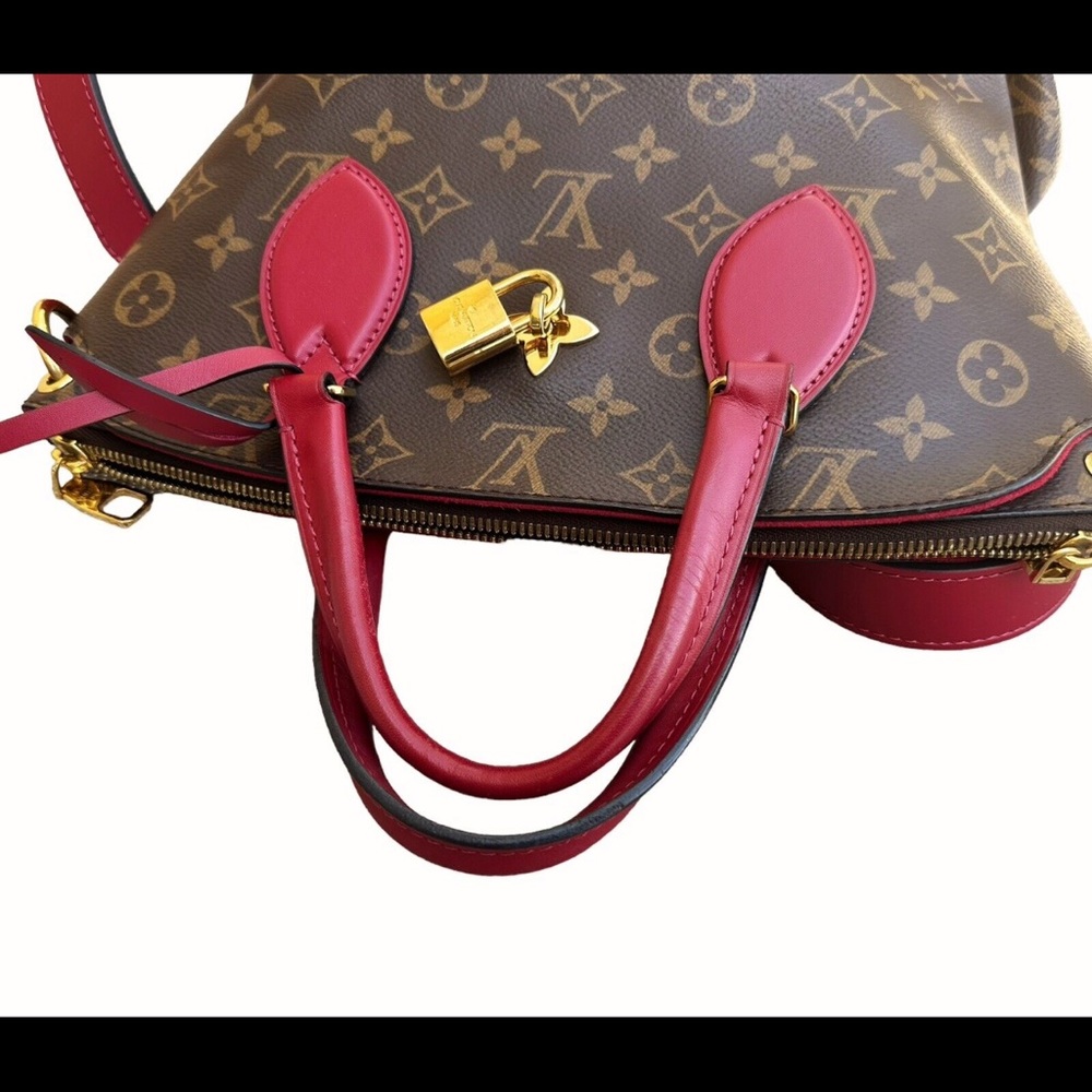 Louis Vuitton Flower PM Small Zip Satchel Brown Monogram Red - Picture 9 of 12
